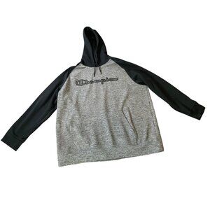 Champion Mens Gray & Black Pullover Hoodie With Kangaroo Pocket 2XL
